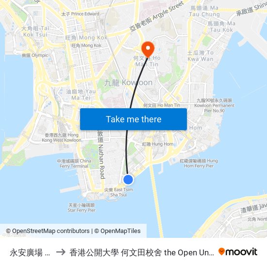 永安廣場 Wing on Plaza to 香港公開大學 何文田校舍 the Open University Of Hong Kong Ho Man Tin Campus map