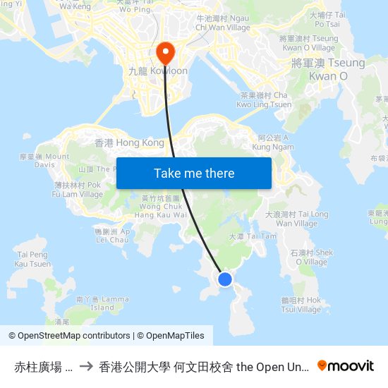 赤柱廣場 Stanley Plaza to 香港公開大學 何文田校舍 the Open University Of Hong Kong Ho Man Tin Campus map