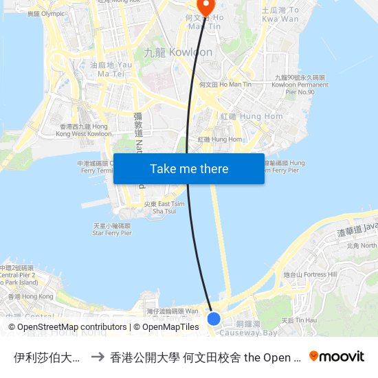 伊利莎伯大廈 Elizabeth House to 香港公開大學 何文田校舍 the Open University Of Hong Kong Ho Man Tin Campus map