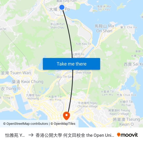 怡雅苑 Yee Nga Court to 香港公開大學 何文田校舍 the Open University Of Hong Kong Ho Man Tin Campus map