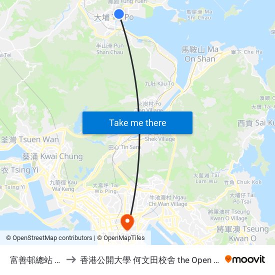 富善邨總站 Fu Shin Estate B/T to 香港公開大學 何文田校舍 the Open University Of Hong Kong Ho Man Tin Campus map