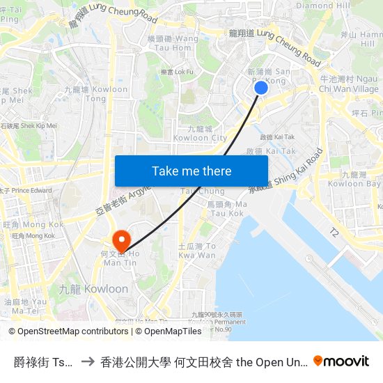 爵祿街 Tseuk Luk Street to 香港公開大學 何文田校舍 the Open University Of Hong Kong Ho Man Tin Campus map