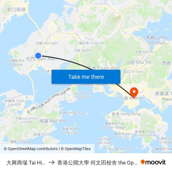 大興商場 Tai Hing Commercial Complex to 香港公開大學 何文田校舍 the Open University Of Hong Kong Ho Man Tin Campus map