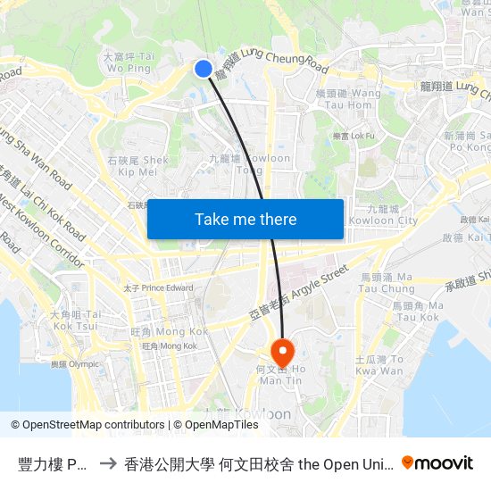 豐力樓 Phoenix House to 香港公開大學 何文田校舍 the Open University Of Hong Kong Ho Man Tin Campus map