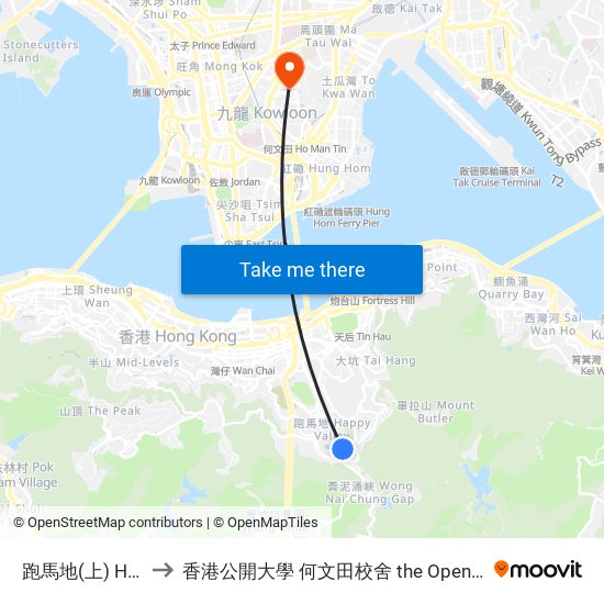 跑馬地(上) Happy Valley (Upper) to 香港公開大學 何文田校舍 the Open University Of Hong Kong Ho Man Tin Campus map