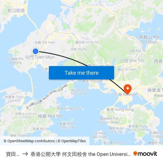 寶田 Po Tin to 香港公開大學 何文田校舍 the Open University Of Hong Kong Ho Man Tin Campus map