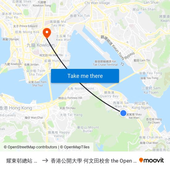 耀東邨總站 Yiu Tung Estate B/T to 香港公開大學 何文田校舍 the Open University Of Hong Kong Ho Man Tin Campus map