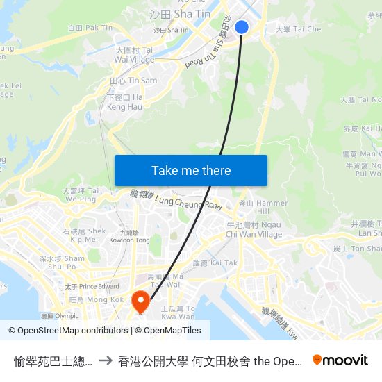 愉翠苑巴士總站 Yu Chui Court B/T to 香港公開大學 何文田校舍 the Open University Of Hong Kong Ho Man Tin Campus map