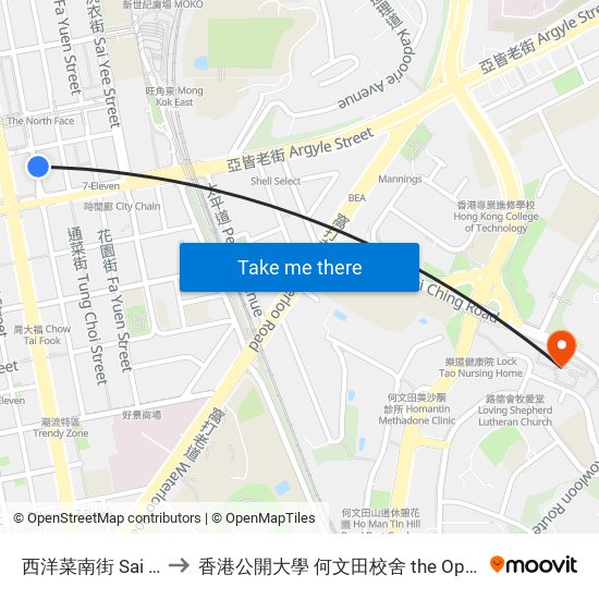 西洋菜南街 Sai Yeung Choi Street South to 香港公開大學 何文田校舍 the Open University Of Hong Kong Ho Man Tin Campus map