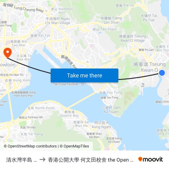 清水灣半島 Oscar by the Sea to 香港公開大學 何文田校舍 the Open University Of Hong Kong Ho Man Tin Campus map