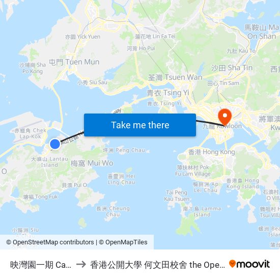 映灣園一期 Caribbean Coast Phase 1 to 香港公開大學 何文田校舍 the Open University Of Hong Kong Ho Man Tin Campus map