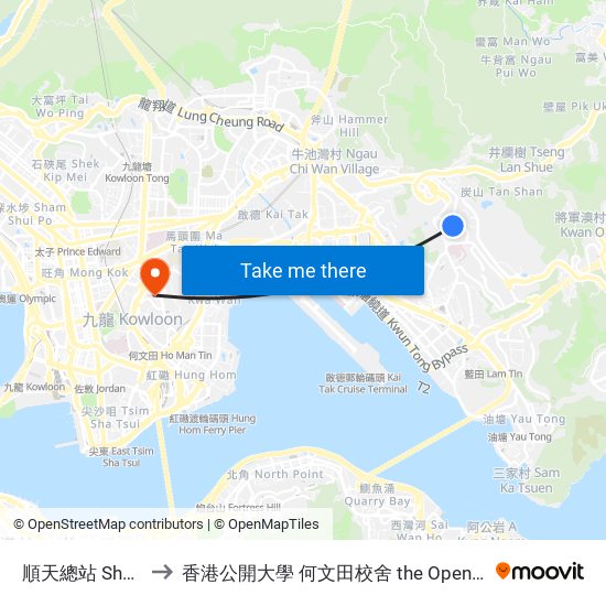 順天總站 Shun Tin Bus Terminus to 香港公開大學 何文田校舍 the Open University Of Hong Kong Ho Man Tin Campus map