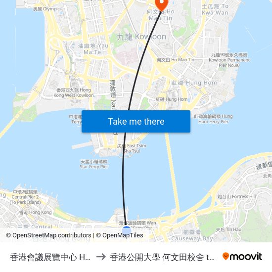 香港會議展覽中心 Hong Kong Convention & Exhibition Centre to 香港公開大學 何文田校舍 the Open University Of Hong Kong Ho Man Tin Campus map