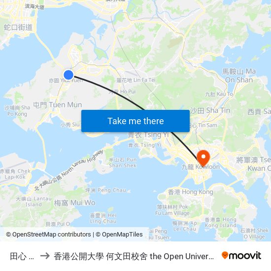 田心 Tin Sam to 香港公開大學 何文田校舍 the Open University Of Hong Kong Ho Man Tin Campus map