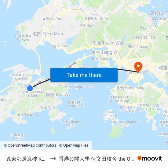 逸東邨居逸樓 Kui Yat House Yat Tung Estate to 香港公開大學 何文田校舍 the Open University Of Hong Kong Ho Man Tin Campus map