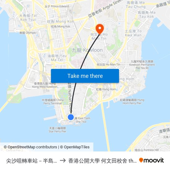 尖沙咀轉車站－半島酒店 Tsim Sha Tsui Bbi - Peninsula Hotel to 香港公開大學 何文田校舍 the Open University Of Hong Kong Ho Man Tin Campus map