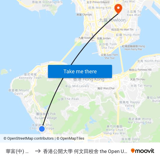 華富(中) Wah Fu (Central) to 香港公開大學 何文田校舍 the Open University Of Hong Kong Ho Man Tin Campus map