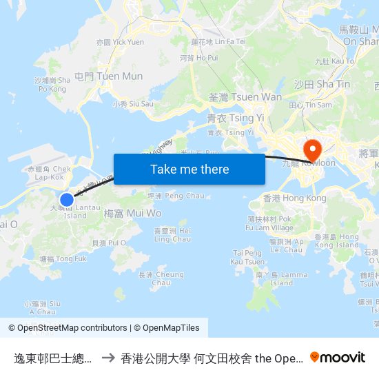 逸東邨巴士總站 Yat Tung Estate B/T to 香港公開大學 何文田校舍 the Open University Of Hong Kong Ho Man Tin Campus map
