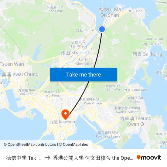 德信中學 Tak Sun Secondary School to 香港公開大學 何文田校舍 the Open University Of Hong Kong Ho Man Tin Campus map