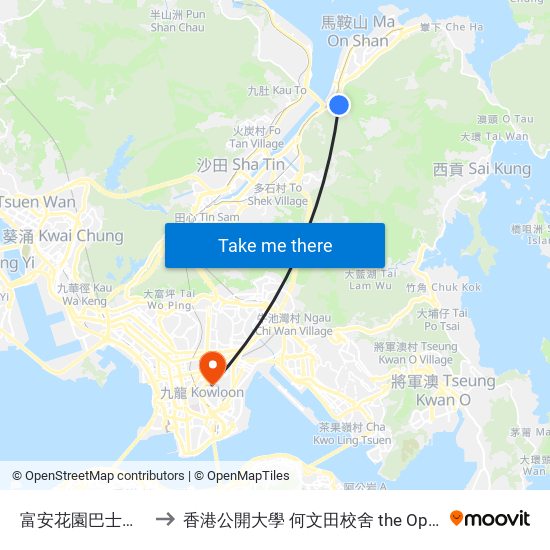 富安花園巴士總站 Chevalier Garden B/T to 香港公開大學 何文田校舍 the Open University Of Hong Kong Ho Man Tin Campus map