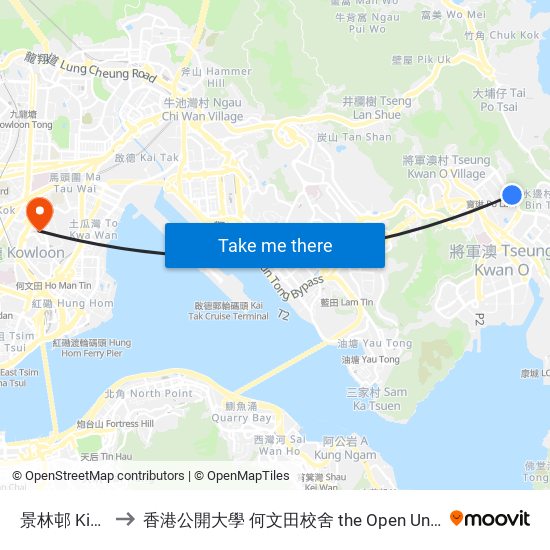 景林邨 King Lam Estate to 香港公開大學 何文田校舍 the Open University Of Hong Kong Ho Man Tin Campus map