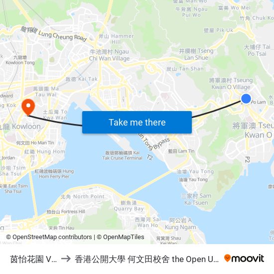 茵怡花園 Verbena Heights to 香港公開大學 何文田校舍 the Open University Of Hong Kong Ho Man Tin Campus map