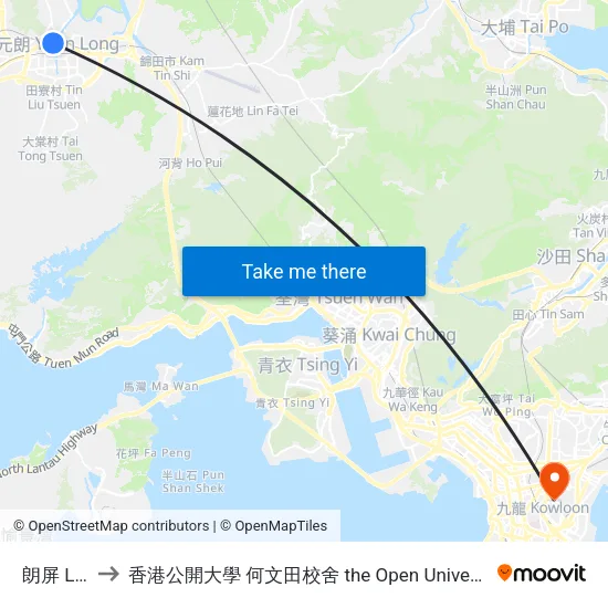 朗屏 Long Ping to 香港公開大學 何文田校舍 the Open University Of Hong Kong Ho Man Tin Campus map