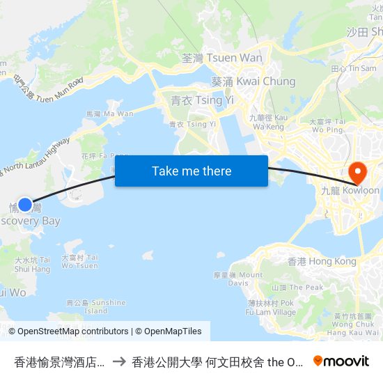 香港愉景灣酒店 Auberge Discovery Bay Hk to 香港公開大學 何文田校舍 the Open University Of Hong Kong Ho Man Tin Campus map