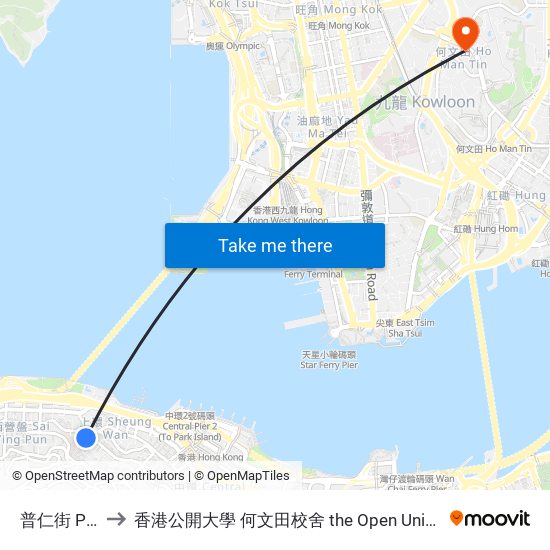 普仁街 Po Yan Street to 香港公開大學 何文田校舍 the Open University Of Hong Kong Ho Man Tin Campus map