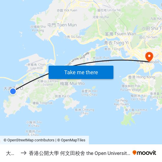 大澳 Tai O to 香港公開大學 何文田校舍 the Open University Of Hong Kong Ho Man Tin Campus map