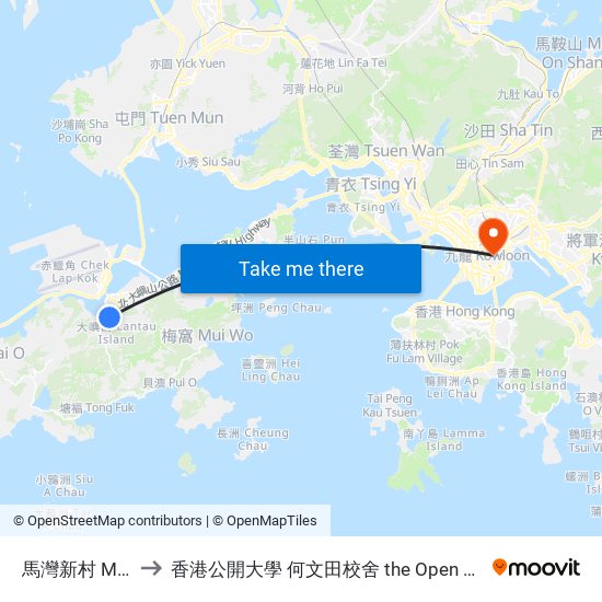 馬灣新村 MA Wan Sun Tsuen to 香港公開大學 何文田校舍 the Open University Of Hong Kong Ho Man Tin Campus map