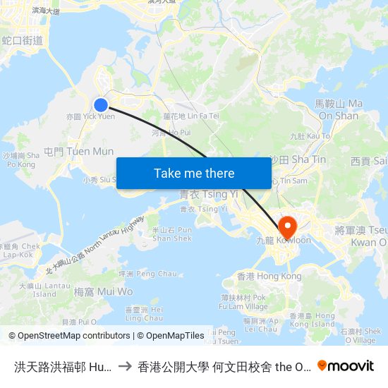 洪天路洪福邨 Hung Fuk Estate Hung Tin Road to 香港公開大學 何文田校舍 the Open University Of Hong Kong Ho Man Tin Campus map