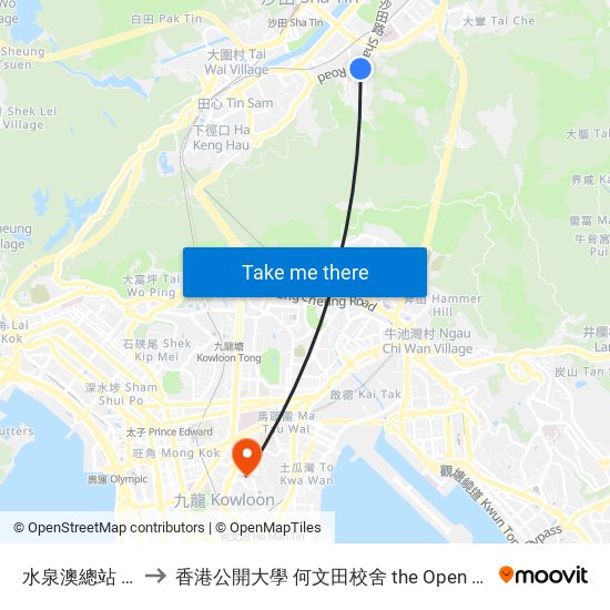 水泉澳總站 Shui Chuen O B/T to 香港公開大學 何文田校舍 the Open University Of Hong Kong Ho Man Tin Campus map