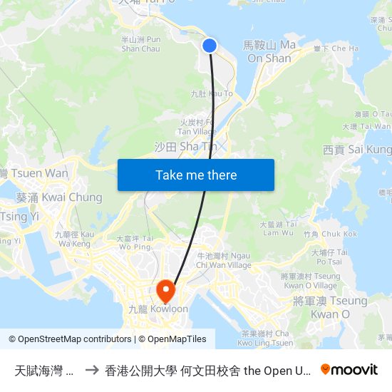 天賦海灣 Providence Bay to 香港公開大學 何文田校舍 the Open University Of Hong Kong Ho Man Tin Campus map