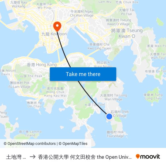 土地灣 To Tei Wan to 香港公開大學 何文田校舍 the Open University Of Hong Kong Ho Man Tin Campus map