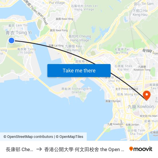 長康邨 Cheung Hong Estate to 香港公開大學 何文田校舍 the Open University Of Hong Kong Ho Man Tin Campus map