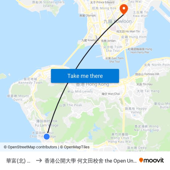 華富(北) Wah Fu (North) to 香港公開大學 何文田校舍 the Open University Of Hong Kong Ho Man Tin Campus map