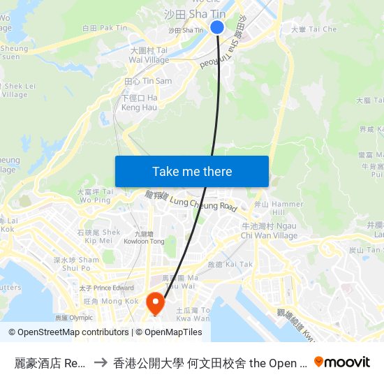 麗豪酒店 Regal Riverside Hotel to 香港公開大學 何文田校舍 the Open University Of Hong Kong Ho Man Tin Campus map
