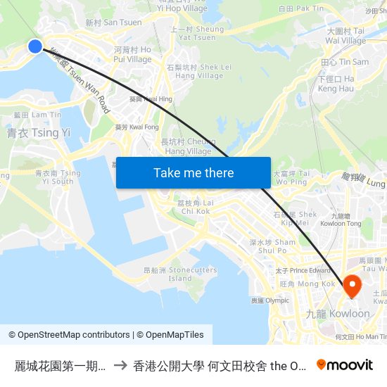 麗城花園第一期 Belvedere Garden Phase 1 to 香港公開大學 何文田校舍 the Open University Of Hong Kong Ho Man Tin Campus map