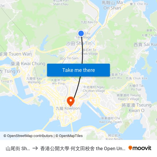 山尾街 Shan Mei Street to 香港公開大學 何文田校舍 the Open University Of Hong Kong Ho Man Tin Campus map
