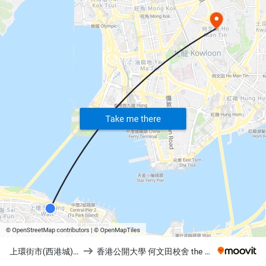 上環街市(西港城)總站 Western Market Terminus to 香港公開大學 何文田校舍 the Open University Of Hong Kong Ho Man Tin Campus map