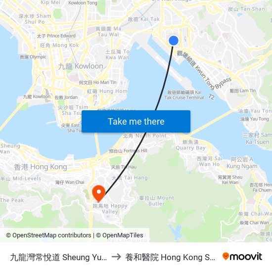 九龍灣常悅道 Sheung Yuet Road Kowloon Bay to 養和醫院 Hong Kong Sanatorium & Hospital map