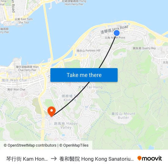 琴行街 Kam Hong Street to 養和醫院 Hong Kong Sanatorium & Hospital map