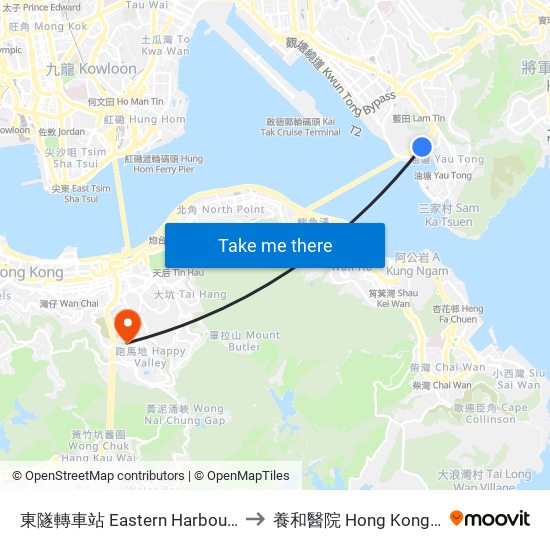 東隧轉車站 Eastern Harbour Tunnel Bus-Bus Interchange to 養和醫院 Hong Kong Sanatorium & Hospital map