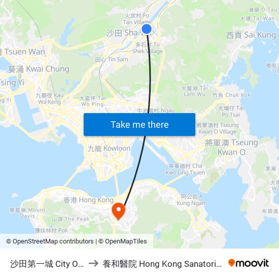 沙田第一城 City One Shatin to 養和醫院 Hong Kong Sanatorium & Hospital map