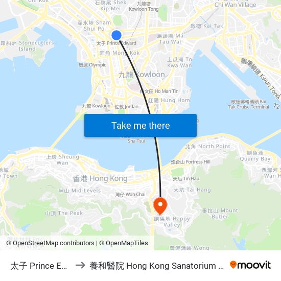 太子 Prince Edward to 養和醫院 Hong Kong Sanatorium & Hospital map