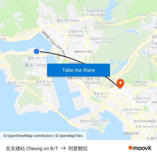 長安總站 Cheung on B/T to 明愛醫院 map