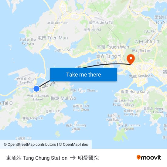 東涌站 Tung Chung Station to 明愛醫院 map