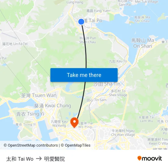 太和 Tai Wo to 明愛醫院 map