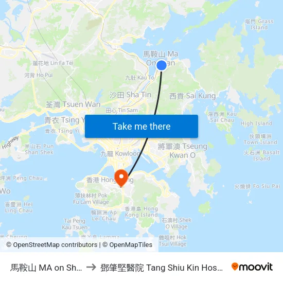 馬鞍山 MA on Shan to 鄧肇堅醫院 Tang Shiu Kin Hospital map